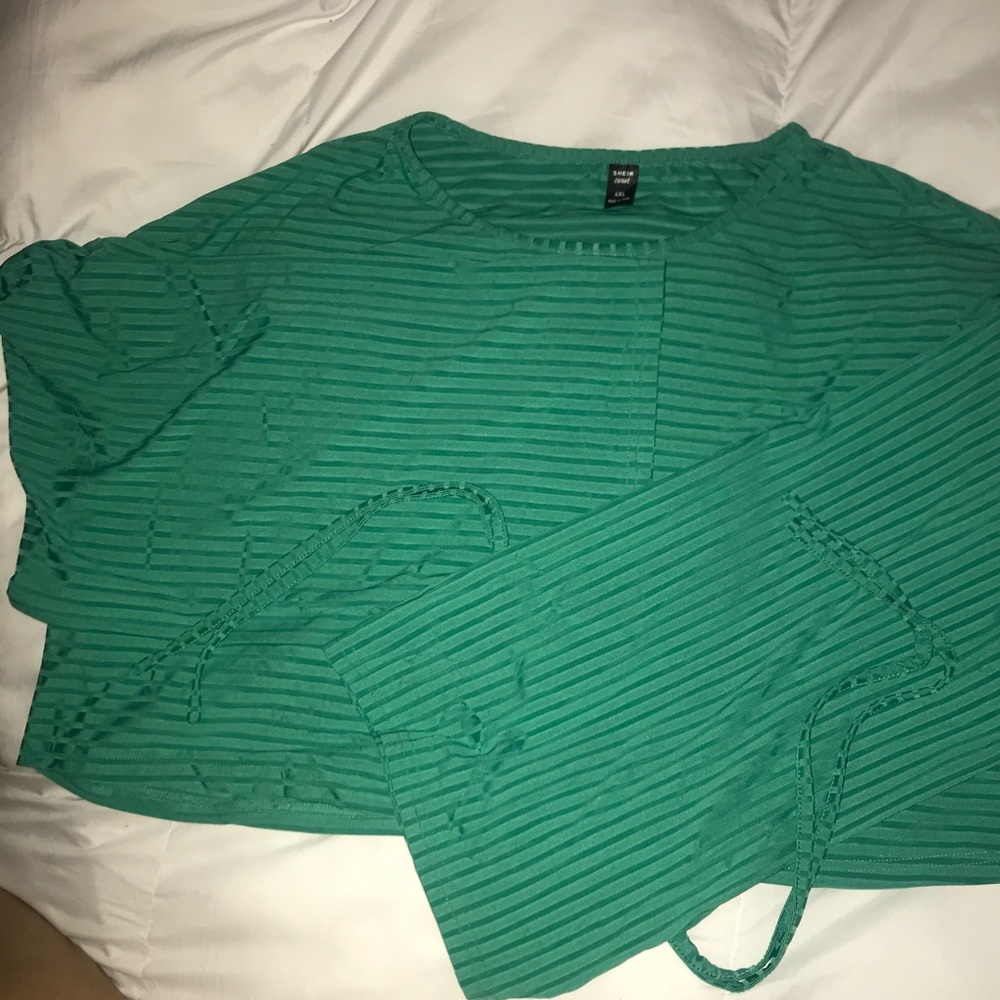 Mint Green Crop Top with Bell Bottom Sleeves